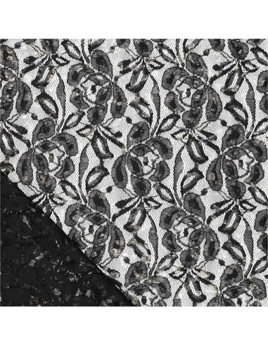 Tecido de renda metalizada Lauren - Preto
