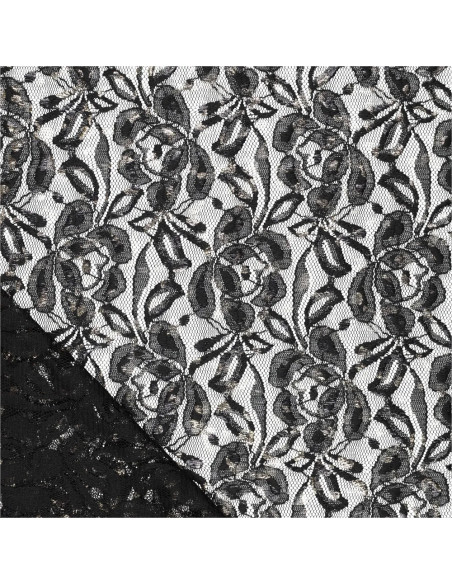 Tecido de renda metalizada Lauren - Preto