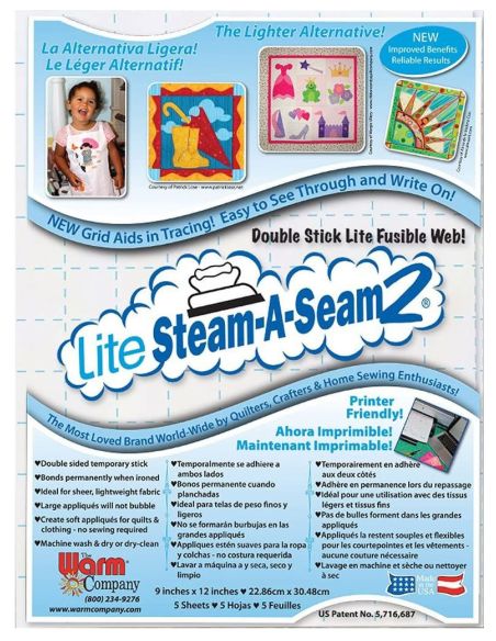 Conjunto de 5 folhas termocolantes dupla face Lite Steam-A-Seam2